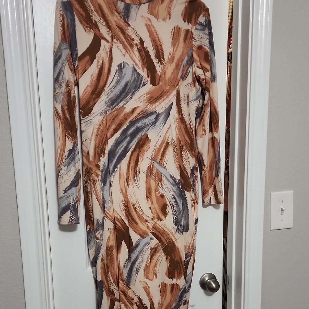 Fashion Nova Brown Tan Bodycon Long Sleeve Dress